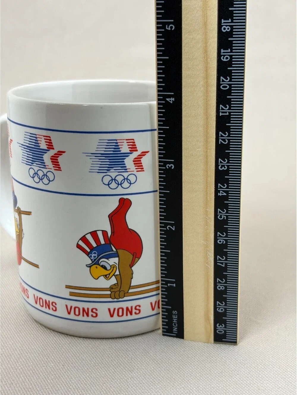 Vintage 1984 LA Olympics Sam the Eagle Gymnastics Mug Papel Vons Cup 10 oz